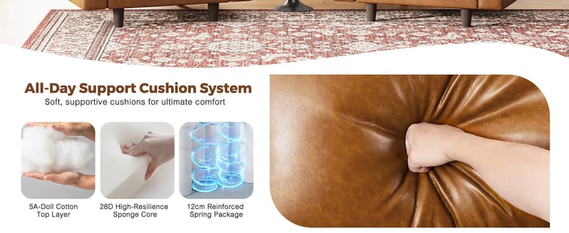 ABCASA Faux Leather Accent Chair with Ottoman,Upholstered Armchair with Storage,Extra-Deep-Seated Modular Single Sofa,Reading Chair with Footrest for Living Room Lounge Chair Brown