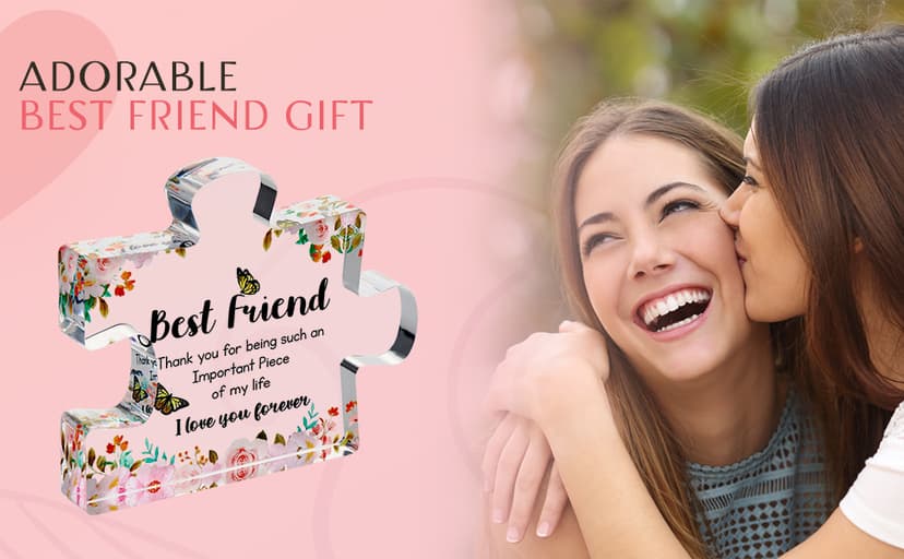 VELENTI Gift for Best Friend for Women - Engraved Acrylic Puzzle Piece - Bestie Present with Cute Quote - Friendship Gifts for Birthday, Christmas, Thanksgiving - Adorable Decoration Piece for Home