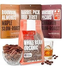 Double Neat Bourbon Flavored Snacks Variety Pack | Snacks Gifts for Men | Bourbon Glazed Beef Jerky, Cinnamon Whiskey Pecans, Almonds | Gift for Whiskey Lovers Men | 10oz, 3 Pack B0GGHN7KTL