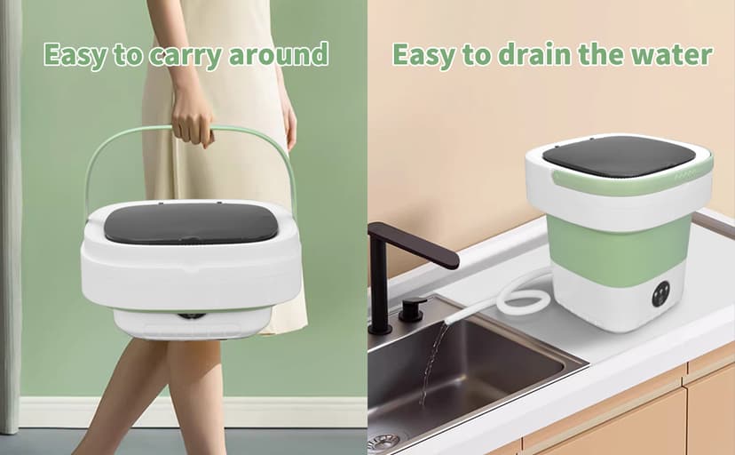 Portable Mini Washing Machine, Foldable Washer and Dryer with 3 Modes Deep Cleaning, Upgraded Small Collapsible Laundry for Hotel, Apartment, Home and Travel - Green