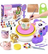 Pottery Wheel for Kids - Complete Pottery Painting Kit Arts and Crafts for Kids Ages 8-12 with 3 Pack Air Dry Clay Art Supplies Toys for Girls Boy Birthday Gift for 6 7 8 9 10 11 12+