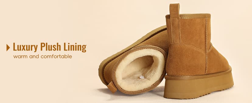 Litfun Suede Platform Mini Boots for Women Genuine Leather Fuzzy Ankle Winter Snow Boots with Fur Lined