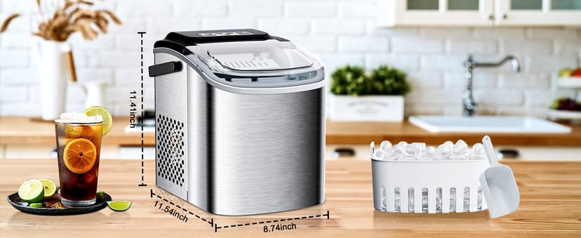 Commercial Nugget Ice Maker 80Lbs/24H with 20Lbs Storage, Stainless Steel Pellet Ice Machine, Ready in 10-15 Mins, Self-Cleaning for Office & Home Restaurants Bars