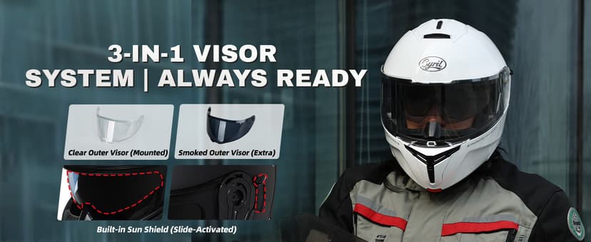 CYRIL Modular Motorcycle Helmet DOT, Flip Up Full Face Men Women, Glasses Compatible Dual Visor, Quick Release Shield, Bonus Smoke Visor & Bag for Street Bike ATV UTV Scooter Cruiser