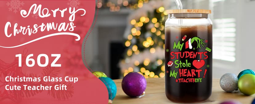 Teacher Christmas Gifts,16oz Funny Christmas Grin-ch Cups for Teachers,Teacher Appreciation Gifts,Thank You Gift End of The Year Teachers Gift for Women from Student