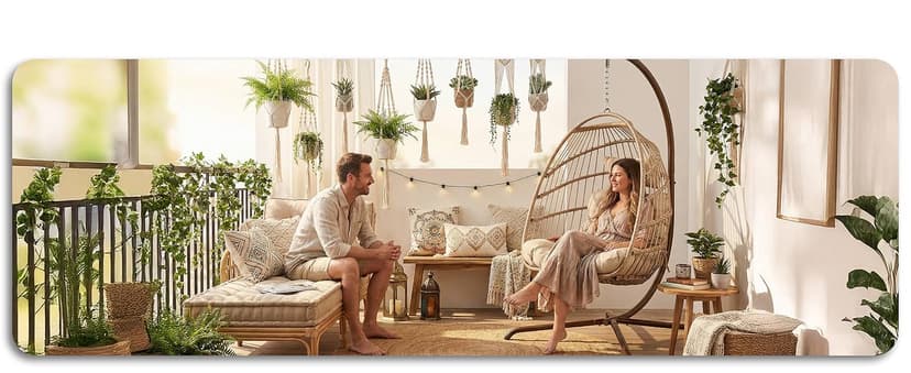 NICESOUL Hanging Egg Chair with Stand Indoor Outdoor, Comfy Patio Rattan Swing Hammock Chairs with Cushion, 350lbs Capacity Egg Shaped Chair for Lawn Backyard Balcony Bedroom, Birthday Gift, Beige