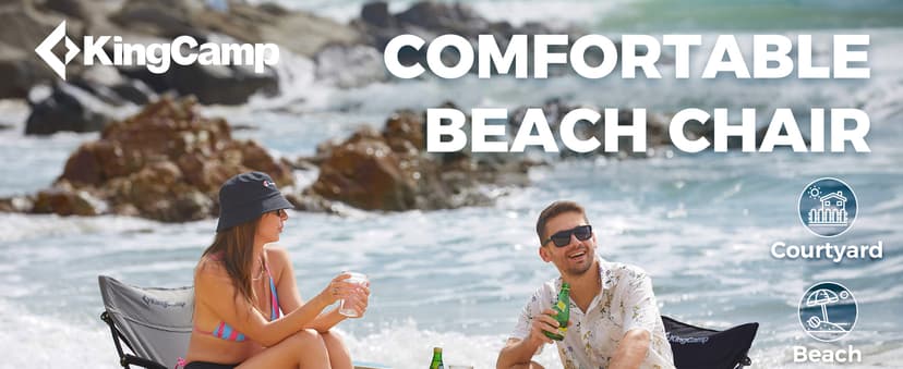 KingCamp Low Beach Chair, High Back Folding Camping Chair for Adults, Oversized Breathable Mesh Seat, 300lbs Heavy Duty Portable Chair with Cup Holder & Storage Pockets for Beach, Outdoor