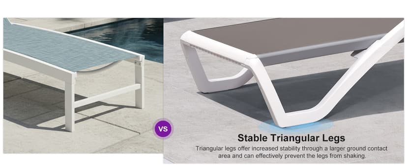 PURPLE LEAF Patio Chaise Lounge Chair Set of 3 Outside Aluminum Plastic Stackable Tanning Chairs with Armrests and Side Table for Pool Sunbathing Beach Deck Outdoor Lounger, Taupe