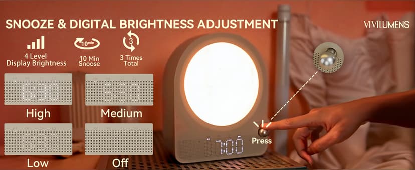 Vivilumens Sound Machine Alarm Clock, Gentle Sunrise Wake Up Light Alarm Clock for Heavy Sleepers Adults, Dimmable Night Light & RGB Meteors Lights Mode, 10 Natural Sounds, Great Gifts for Her