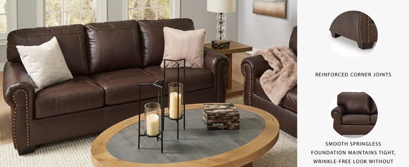 Signature Design by Ashley Colleton Classic Leather Match Sofa with Nailheads, Dark Brown