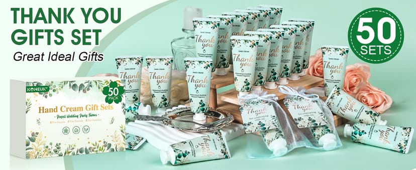 50 Pack Bulk Hand Cream Gifts Sets, Wedding Party Favors, Bridal Shower Gifts and Baby Shower Party Favors for Guests with Organza Bag and Thank You Card, Bulk Thank You Gifts for Women(Eucalyptus)
