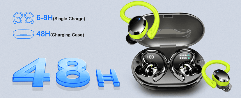 Wireless Earbuds Sport Bluetooth Headphones 5.4, 2025 Bluetooth Earbuds 4 HD Mic, Over-Ear Buds with Earhooks ENC Noise Canceling Earphones, 48Hrs Stereo, IP7 Waterproof Headset for Workout/Running