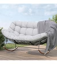 Grand patio Outdoor Rocking Chair, Oversized Papasan Rocking Chair with Thick Cushion, Indoor Outdoor Cozy Rocker for Balcony, Living Room, Patio, Gray