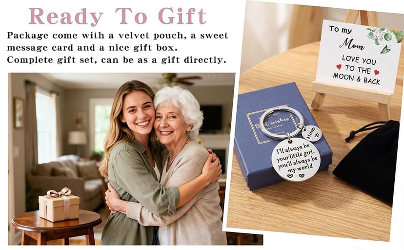 Mothers Day Gifts, Mom Gifts from Daughter for Birthday, I'll Always Be Your Little Girl, You Will Always Be My World, Best Mom Ever Keychain for Valentines Day Christmas Stocking Stuffers