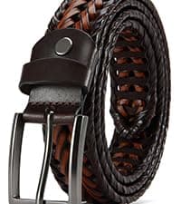 YOORAN Leather Braided Belts Men Golf Belt 1 3/8" Woven Belt Casual Jeans Gift Box