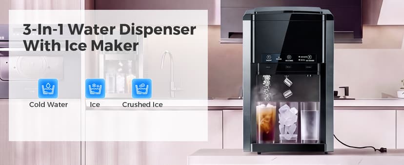 3-in-1 Water Dispenser with Ice Maker,Countertop Nugget Ice Machine with Bullet & Crushed Ice,44Lbs/24H,12 Ice Cube/6Min, Self-Cleaning, 4Lbs Storage, Home, Kitchen,RV (Silver) (Silver)