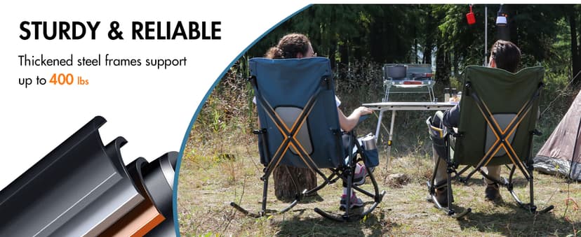 PORTAL Oversized Folding Rocking Camping Chair Portable Outdoor Rocker with High Back Hard Armrests Carry Bag, Supports 400 lbs