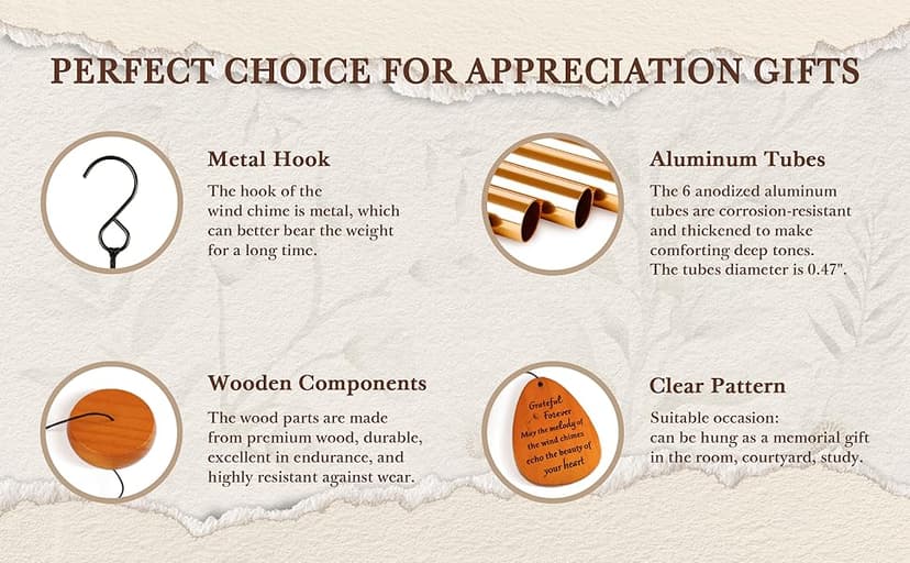 SteadStyle Thank You Gifts, Forever Grateful Wind Chime with Engraved Thanks Message, Thank You Gifts for Women, Friends, Family, Teachers, Coworkers, Employee Appreciation Gift