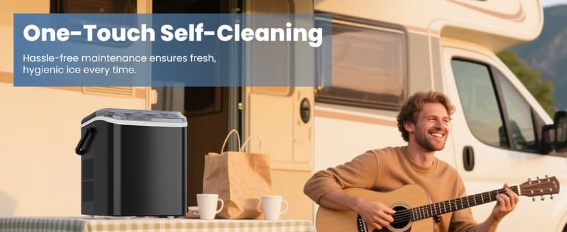 DUMOS Countertop Ice Maker with Handle, 26lbs/24H Portable Ice Machine, 9 Bullet Cubes Ready in 6 Mins, Self-Cleaning, Quiet Compact for Home, Kitchen, RV, Camping, Bright Black