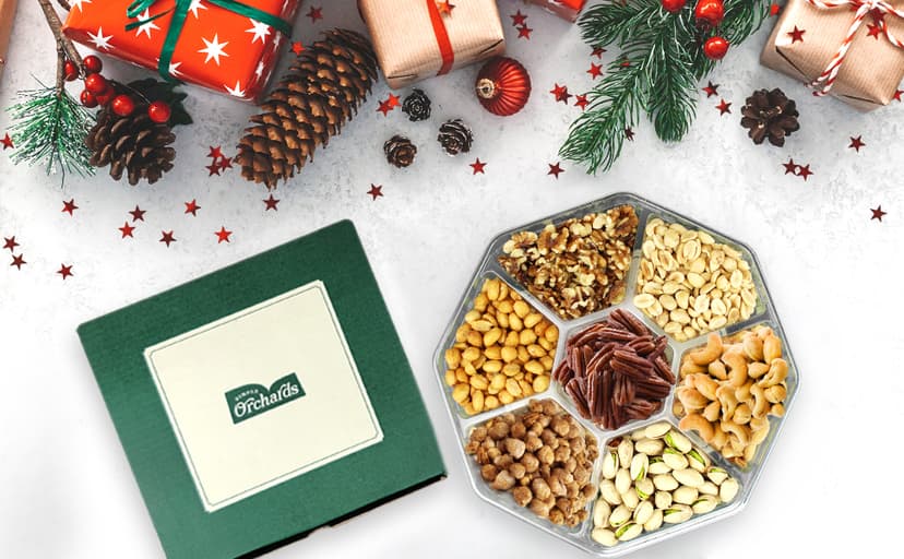 Holiday Nuts gift Basket - With a Variety of Freshly Roasted Nuts - Beautifully Packaged Gift Baskets for Men, Sympathy Basket For Dad, Christmas Healthy Gift.