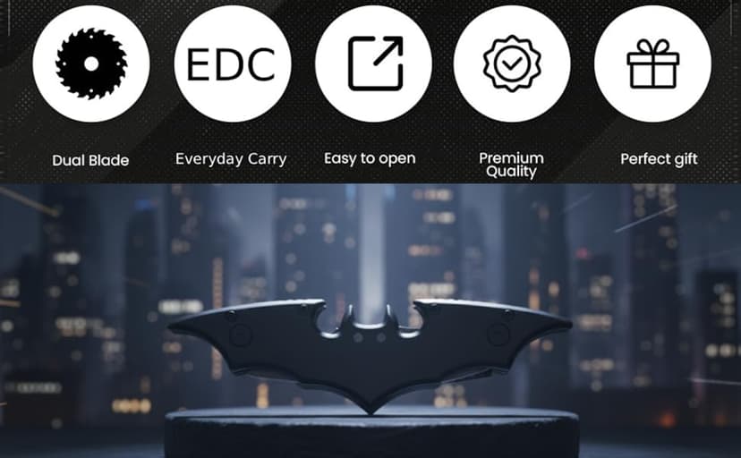 Kii Dark Twin Blade Knife - Double Edge Folding Pocket with clip, 11" Stainless Steel Two Sharp Cut (Black)