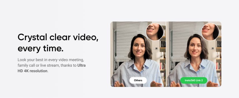 Insta360 Link 2 - PTZ 4K Webcam for PC/Mac, 1/2" Sensor, AI Tracking, HDR, AI Noise-Canceling Mic, Gesture Control for Streaming, Video Calls, Gaming, Works with Zoom, Teams, Twitch & More