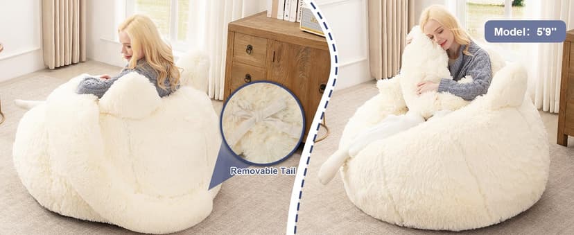 Achicsofar Bean Bag Chair for Adults Teens Giant Faux Fur Bean Bag Chairs with Filler Fluffy Plush Cat Shaped Beanbag Couch Comfy Accent Floor Sofa for Gaming, Reading in Living Room, Bedroom, Dorm