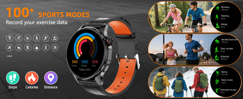 PUBU Smart Watch for Men, Built-in GPS with Map(Answer/Make Call/Text), AI Smartwatch for Android Phones/iPhone, 100+ Sport Mode Fitness Tracker with Health/Sleep Monitor, Compass/Barometer(2 Bands)