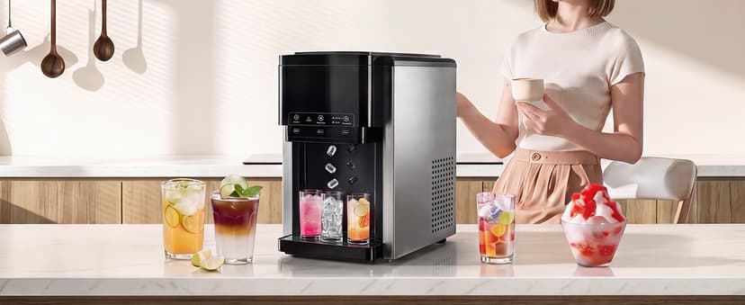 3-in-1 Water Dispenser with Ice Maker,Countertop Nugget Ice Machine with Bullet & Crushed Ice,44Lbs/24H,12 Ice Cube/6Min, Self-Cleaning, 4Lbs Storage, Home, Kitchen,RV (Silver) (Silver)