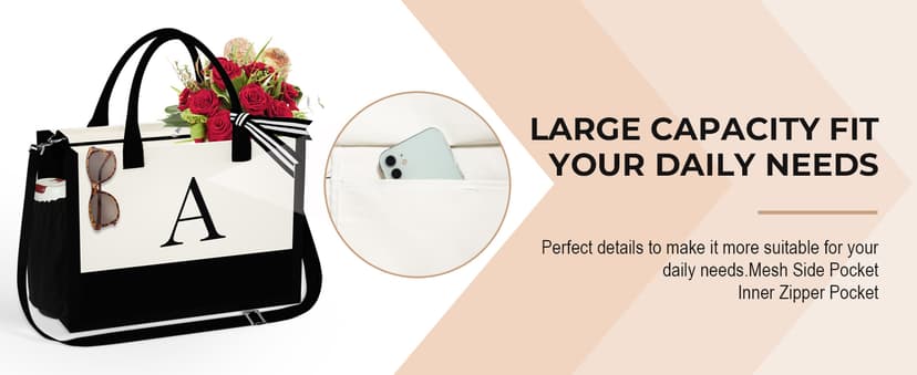 YOOLIFE Initial Canvas Tote Bag & Makeup Bag, Birthday Gifts for Women Mom Sister Friends, Bridesmaid Wedding Gifts