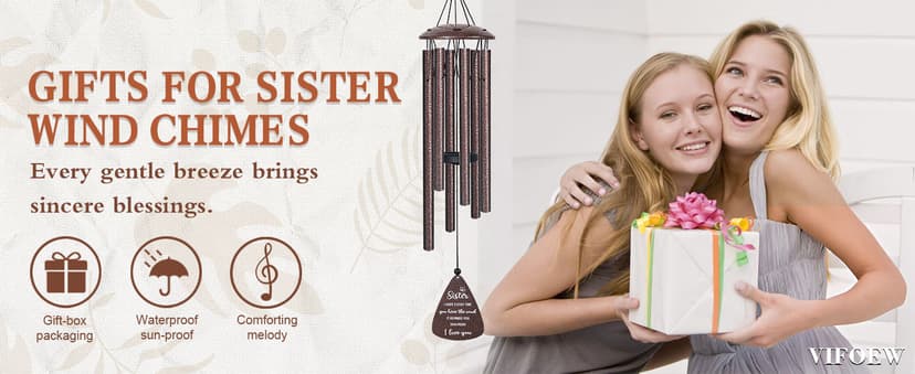 Best sister ever gift for women birthday christmas mother's day, sisters in law gift, sister gifts from brother, home decor Sister Gifts, 32" Bronze Wind Chimes, Sister's Birthday Gifts from Sisters B0FLDC4X15