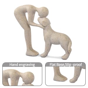 abstract sculpture celebrating the bond between person and pet. Intimate head-to-head Touching memory keepsake for dog lovers Abstract Person and Dog Head-to-Head Figurine Sandstone B0D9JVYT9V