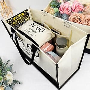 60th Birthday Gifts for Women Canvas Tote Bag Travel Gear, Unique 60 Years Old Gifts for Her Wife Sister Mom Aunt Friends, Vintage N60 Handbag & Cosmetic Bag & Back in 1965 Poster
