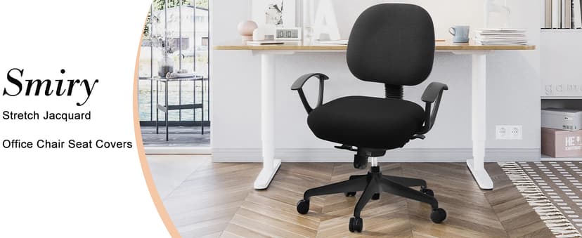 Smiry Stretch Jacquard Office Computer Chair Seat Covers, Removable Washable Anti-dust Desk Chair Seat Cushion Protectors - Black