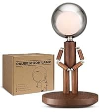 Pause Moon Lamp, Creative Wood LED Desk Lamp, Unique Decorative Lighting for Bedroom, Lamps for Night Stands, Rechargeable Cordless Lamp Office & Gift