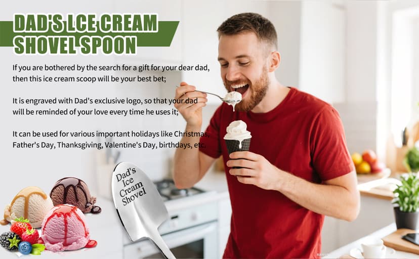 Christmas Gifts for Dad - Funny Stainless Steel Ice Cream Shovel Spoon, Son and Daughter Give Birthday Gifts to Dad Father's Day Gift Thanksgiving Gifts - cute and practical