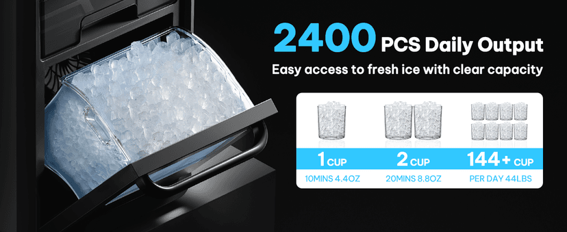 Silonn Nugget Ice Maker Countertop - 44lbs/24h Crushed/Pebble Ice Machine, Front Pull-Out Water Tank & Removable Basket, Stainless Steel Finish for Home Kitchen