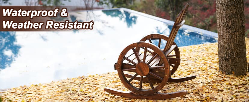 Spurgehom Outdoor Wooden Rocking Chair, Yard Glider Rocking Chairs Patio Decor Wood Rocker with Slatted Design, Adirondack Rocking Chair for Porch Lawn Garden Balcony Poolside, Brown(2PC)
