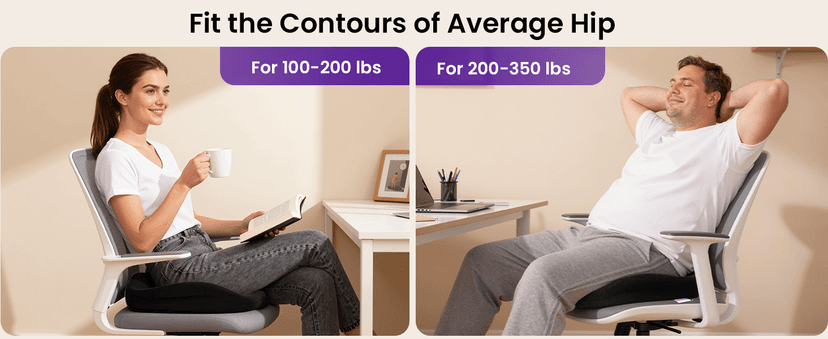 ZZ-WELL Seat Cushions for Office Chairs - Patented Coccyx Cushion for Tailbone Pain - 21.2" W x 16.5" L Memory Foam Extra Large Seat Cushion, Removable & Machine Washable Cover (Black)