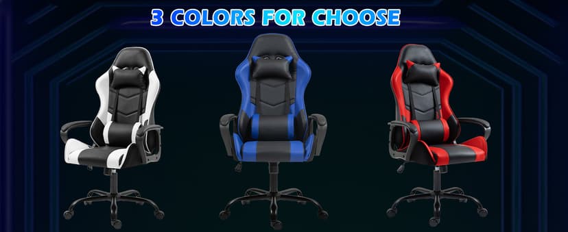 ECOTOUGE Gaming Chair, Ergonomic Video Game Chair with Massage Lumbar Support & Rocking High Back, 360° Swivel Computer Gamer Chair for Gaming or Office, Height Adjustable, Blue