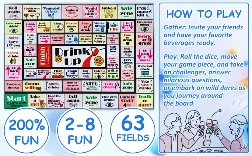 Fofeadm Drinking Board Games for Adults, Rubber Mat Drinking Board Game, Funny Party Interactive Drinking Games for Game Night, Birthday, Family Play or Any Occasion, Age 21+, 2-8 Players