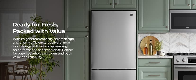Kenmore 31" Bottom Freezer Refrigerator, Counter Depth - Ice Maker, Adjustable Shelving, Crisper Drawers, ENERGY STAR Certified, 17.8 cu. ft. Capacity, Fingerprint Resistant Stainless Steel