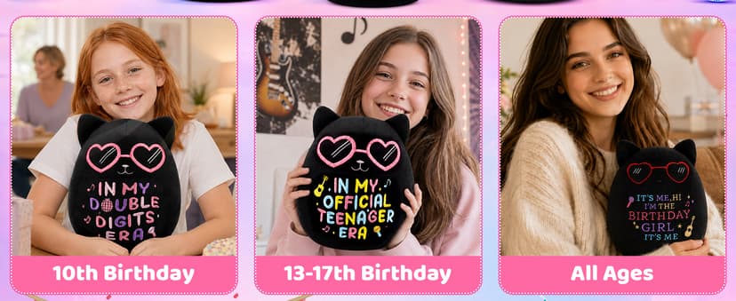 In My Official Teenager Era Gifts, 8" Soft Cute Plushie for Teens Birthday Party Decor 13 Year Old Girl Gifts, Black Cat Birthday Stuffed Animal B0GYX9123J