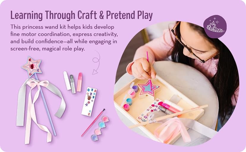 27 Piece Arts & Crafts Activity, Princess Pretend Play, Wooden Star, Paint, Gems, Ribbons, Preschool Toys for Kids, Ages 4+ Melissa & Doug Created by Me Princess Wand Wooden Craft Kit B00S6UZUSS