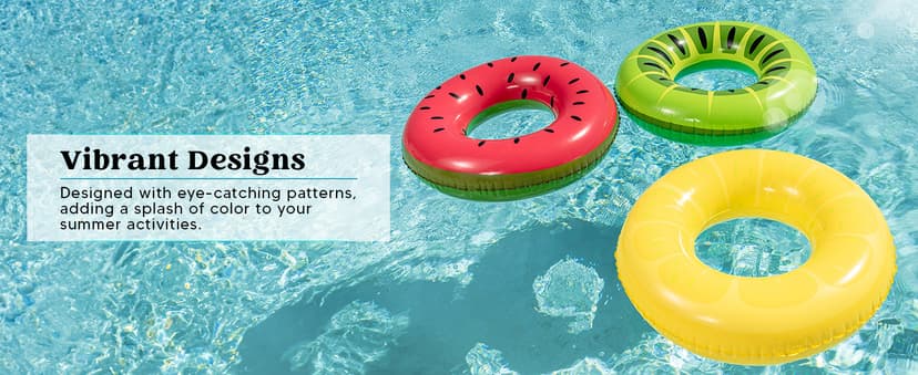 JOYIN Inflatable Swim Tube Raft (3 pack) with Summer Fruits Painting, Pool Toys for Swimming Pool Party Decorations