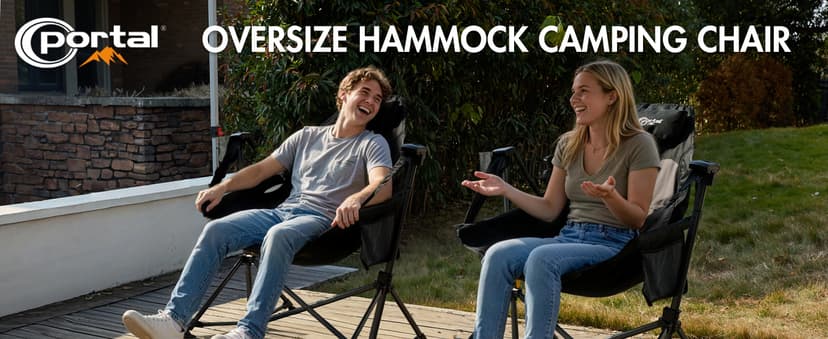 Portal Hammock Camping Chair Heavy Duty 400lbs - Swinging Chair Outdoor with Adjustable Recline & Headrest Pillow, Portable Hammock Swing Chair for Camping Beach Sports Events, Black