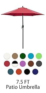 Sunnyglade 7.5' Patio Umbrella Outdoor Table Market Umbrella with Push Button Tilt/Crank, 6 Ribs (Tan)