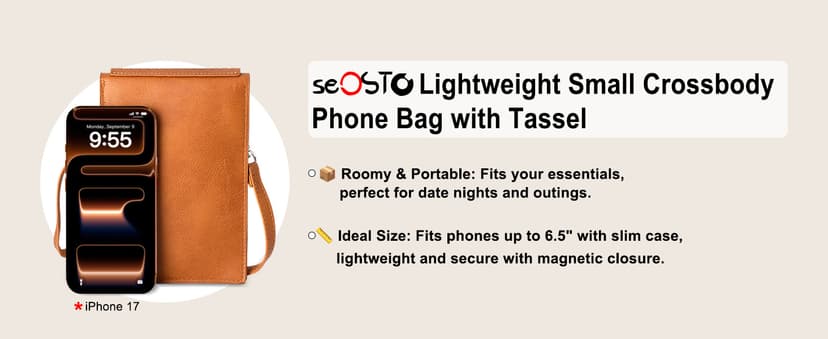 Vintage Tassel Purse: soft leather, fits a large phone, cards & keys —gifts for teen girls, birthday & Christmas seOSTO Small Crossbody Bags for Women, Tassel Purse, Gifts for Teen Girls B073QMXQLW