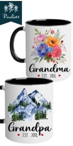 Vivulla68 Christmas Gifts For Grandparents Mug Set 11Oz, Best Grandparents Ever Gifts, Present for Grandma Grandpa Cups, Gift Ideas From Grandkids, Grandchildren, Baby Reveal for Nana Papa