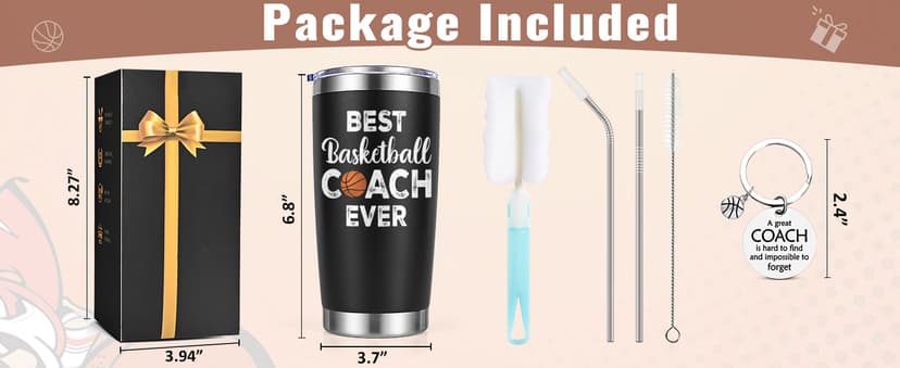 Lifecapido Basketball Coach Gifts, 20oz Coach Insulated Tumbler with Key Chain, Basketball Coach Appreciation Gifts for Men, Black